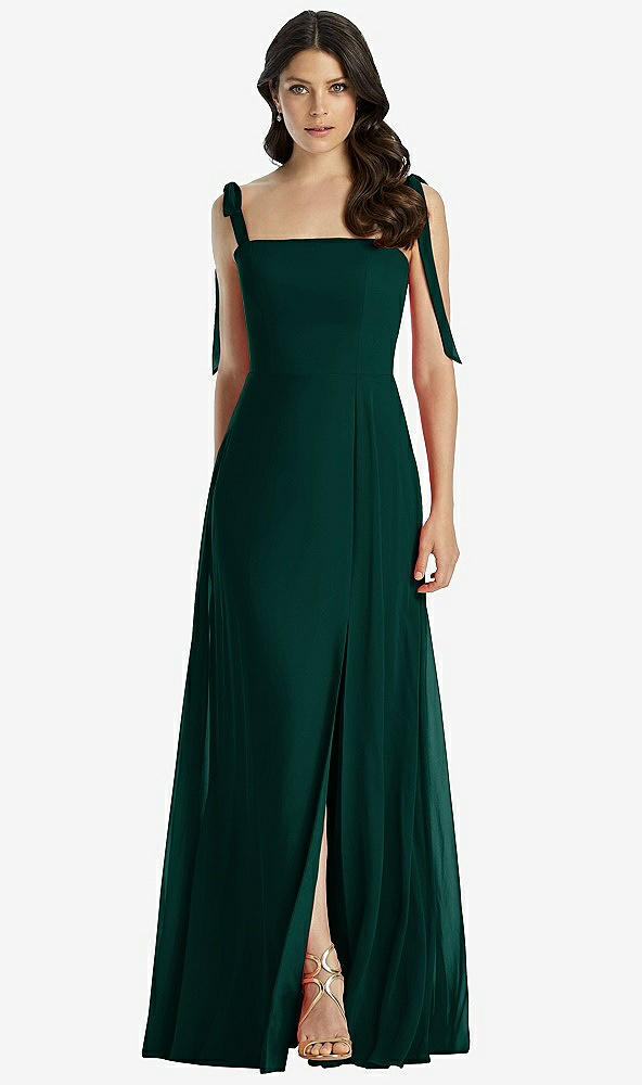 【STYLE: 3042】Tie-Shoulder Chiffon Maxi Dress with Front Slit【COLOR: Evergreen】