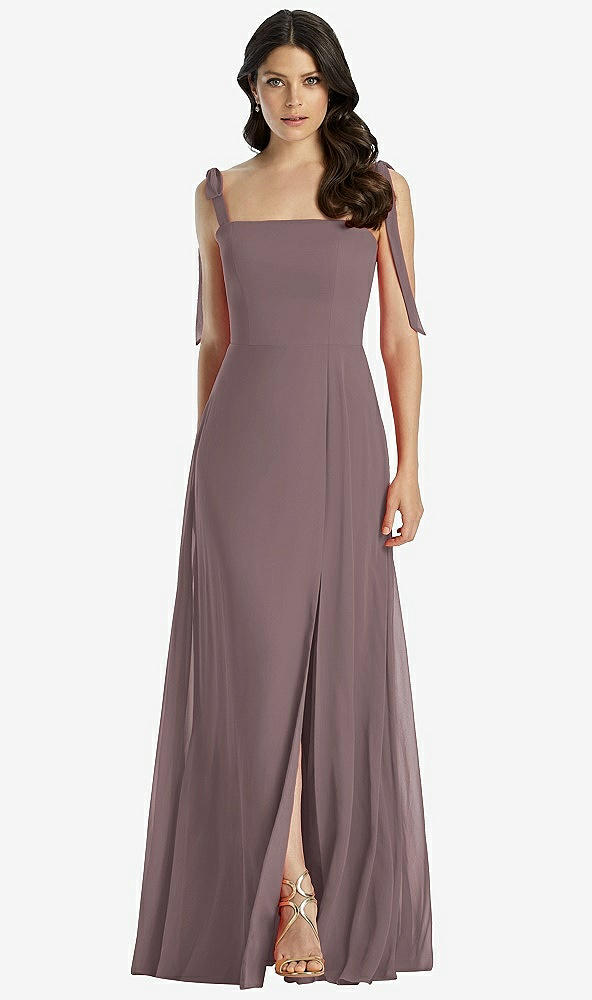 【STYLE: 3042】Tie-Shoulder Chiffon Maxi Dress with Front Slit【COLOR: French Truffle】
