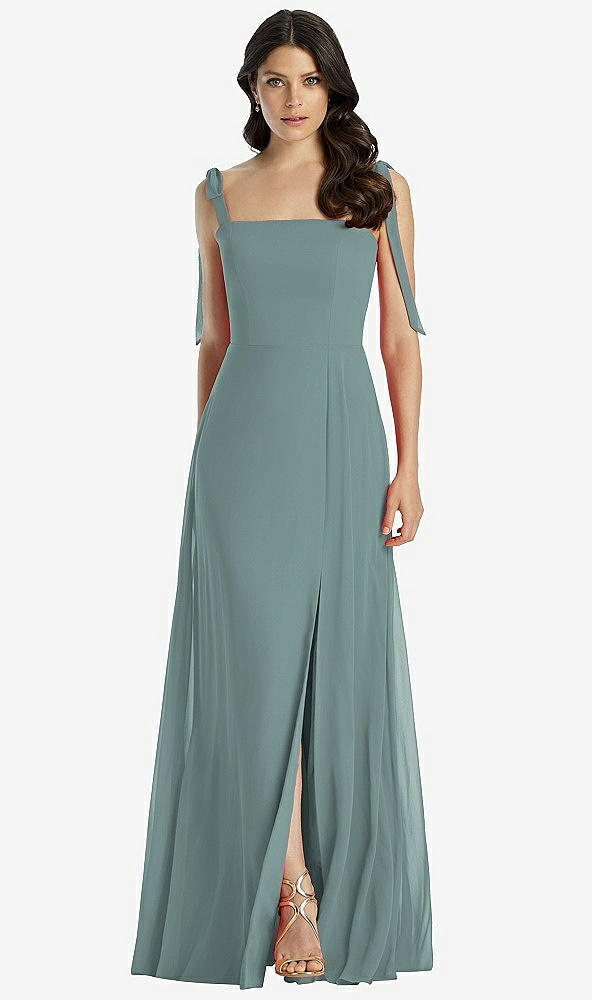【STYLE: 3042】Tie-Shoulder Chiffon Maxi Dress with Front Slit【COLOR: Icelandic】