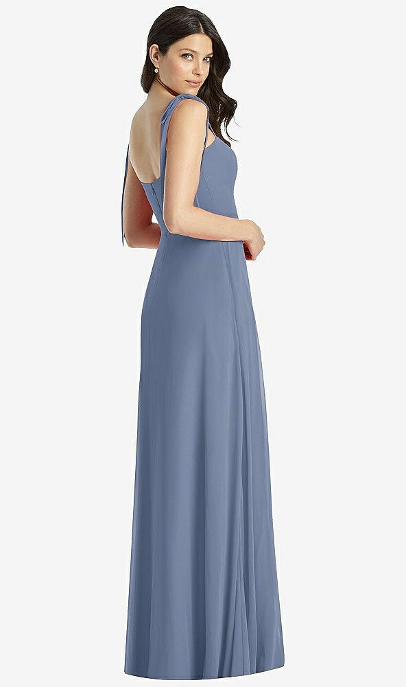 【STYLE: 3042】Tie-Shoulder Chiffon Maxi Dress with Front Slit【COLOR: Larkspur Blue】