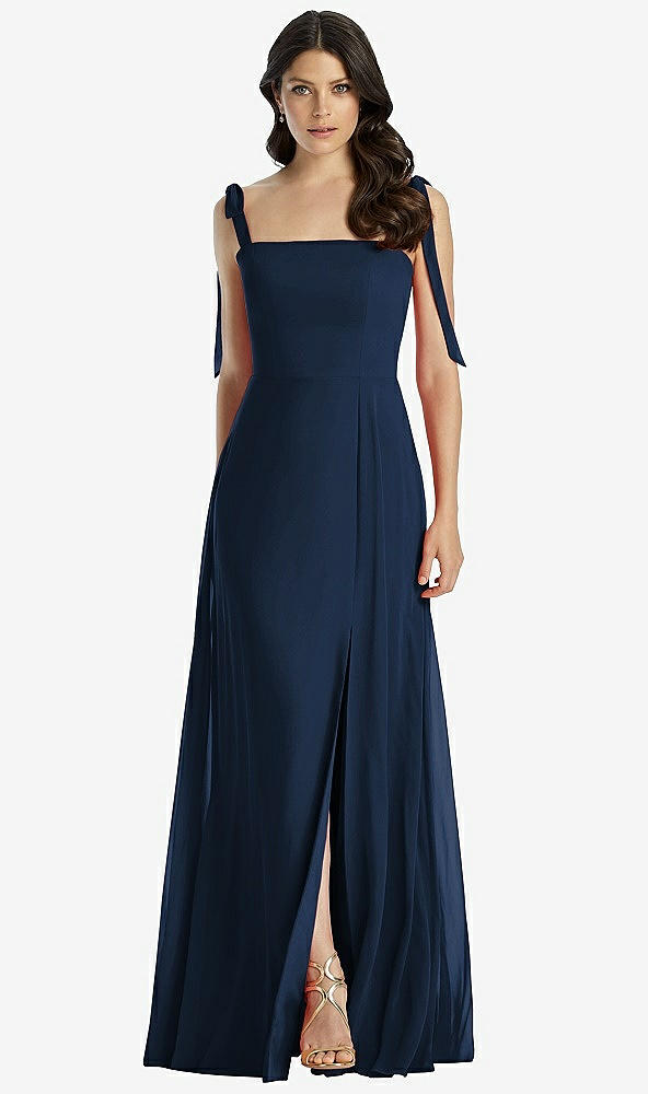【STYLE: 3042】Tie-Shoulder Chiffon Maxi Dress with Front Slit【COLOR: Midnight Navy】