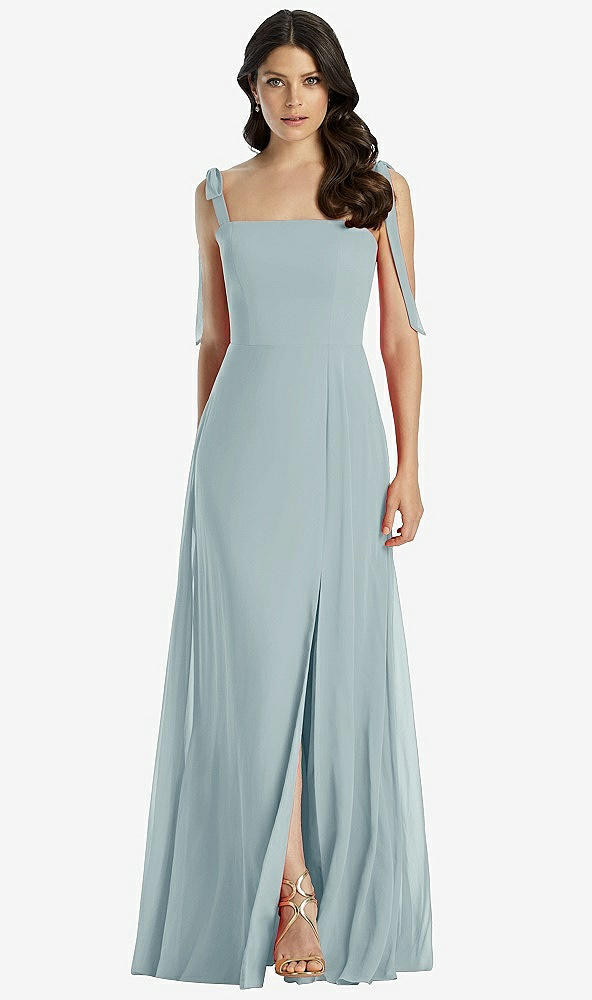 【STYLE: 3042】Tie-Shoulder Chiffon Maxi Dress with Front Slit【COLOR: Morning Sky】