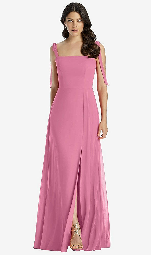 【STYLE: 3042】Tie-Shoulder Chiffon Maxi Dress with Front Slit【COLOR: Orchid Pink】
