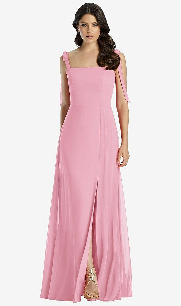 【STYLE: 3042】Tie-Shoulder Chiffon Maxi Dress with Front Slit【COLOR: Peony Pink】