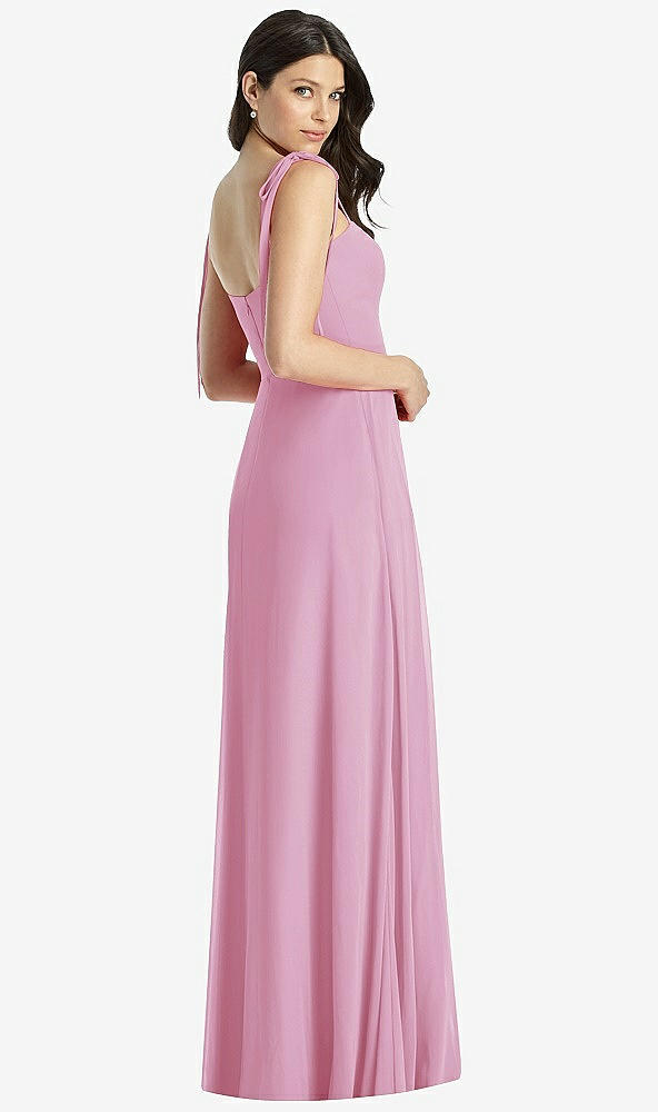 【STYLE: 3042】Tie-Shoulder Chiffon Maxi Dress with Front Slit【COLOR: Powder Pink】