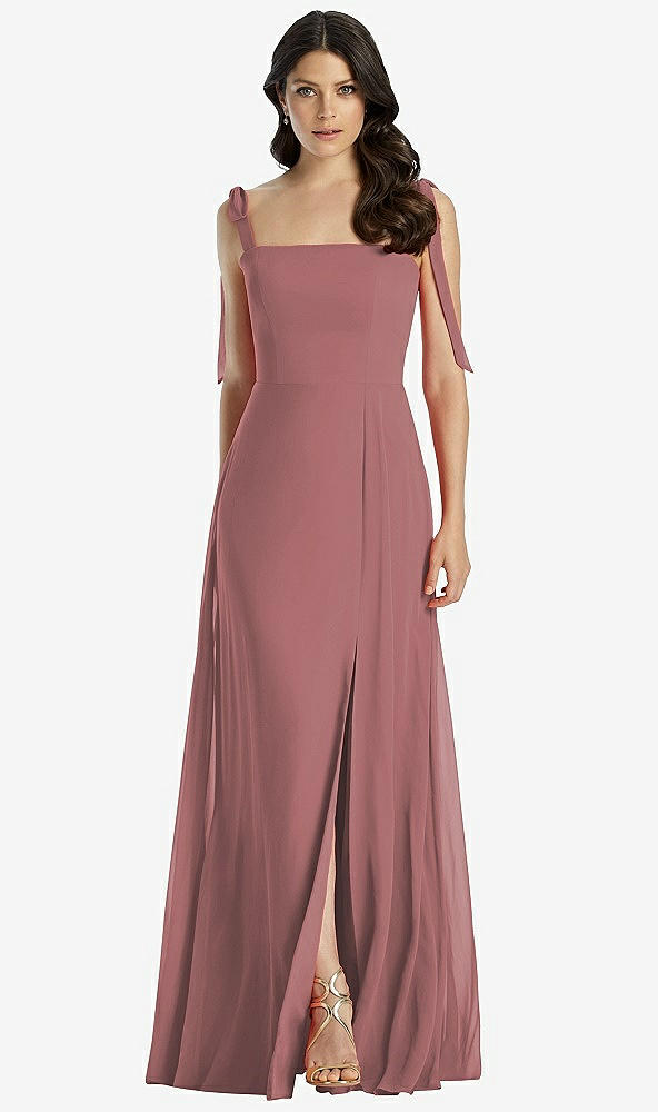 【STYLE: 3042】Tie-Shoulder Chiffon Maxi Dress with Front Slit【COLOR: Rosewood】