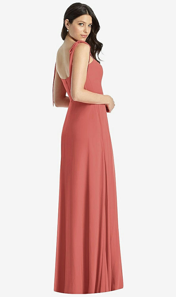 【STYLE: 3042】Tie-Shoulder Chiffon Maxi Dress with Front Slit【COLOR: Coral Pink】