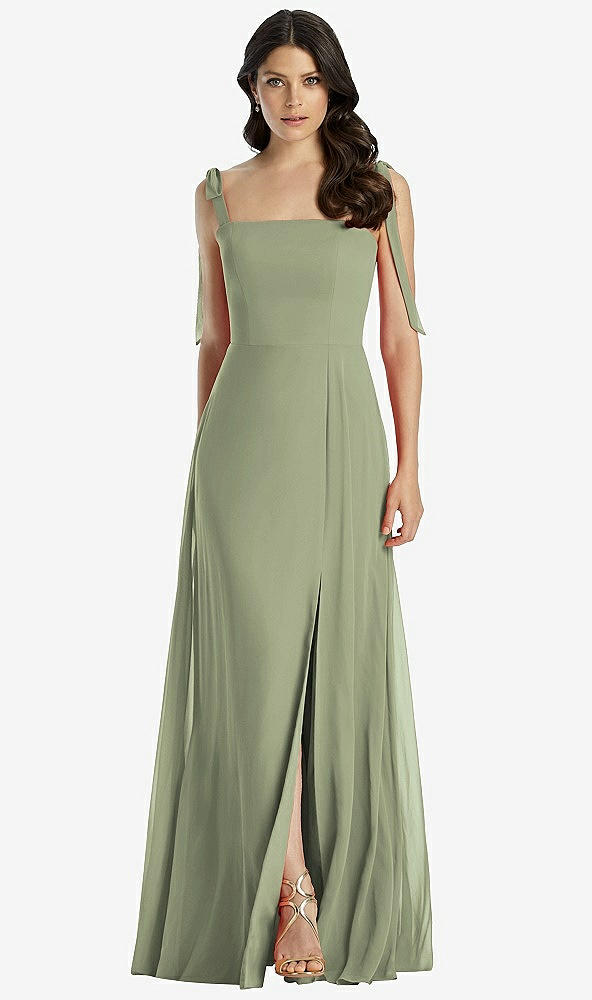 【STYLE: 3042】Tie-Shoulder Chiffon Maxi Dress with Front Slit【COLOR: Sage】