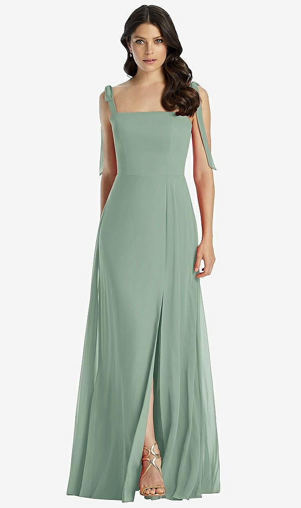 【STYLE: 3042】Tie-Shoulder Chiffon Maxi Dress with Front Slit【COLOR: Seagrass】