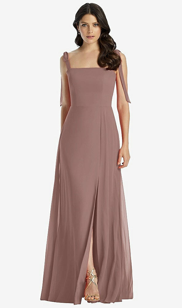 【STYLE: 3042】Tie-Shoulder Chiffon Maxi Dress with Front Slit【COLOR: Sienna】