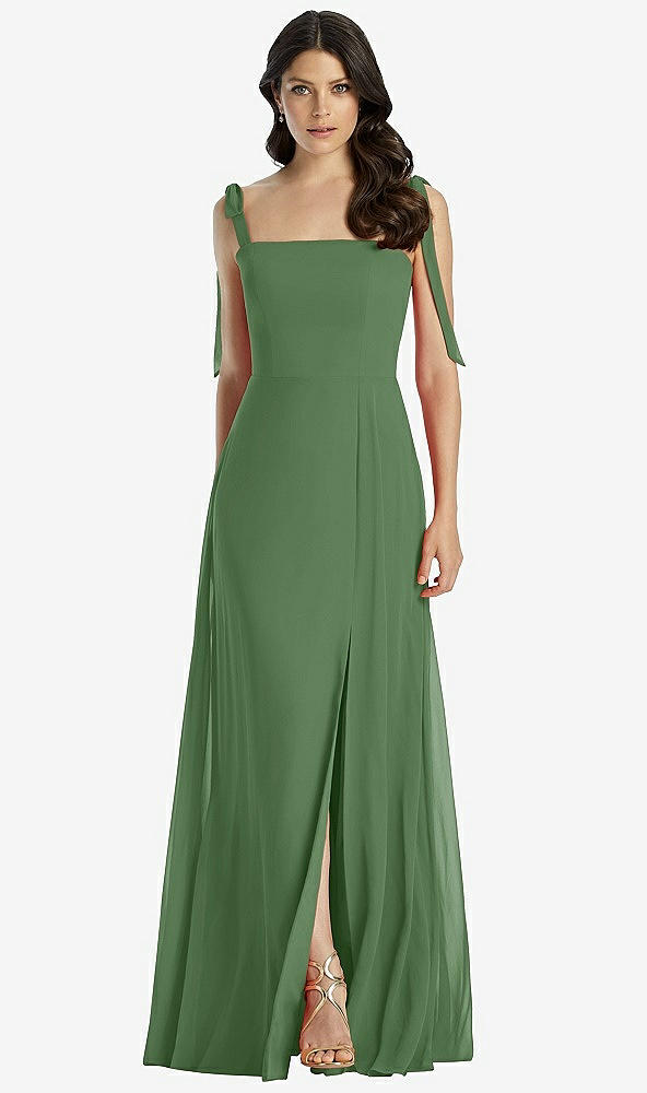 【STYLE: 3042】Tie-Shoulder Chiffon Maxi Dress with Front Slit【COLOR: Vineyard Green】