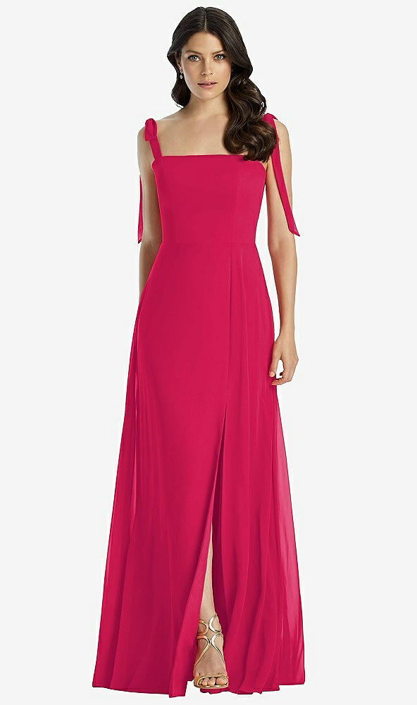 【STYLE: 3042】Tie-Shoulder Chiffon Maxi Dress with Front Slit【COLOR: Vivid Pink】
