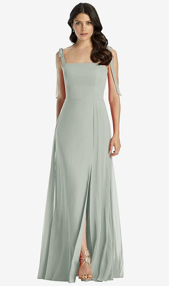 【STYLE: 3042】Tie-Shoulder Chiffon Maxi Dress with Front Slit【COLOR: Willow Green】