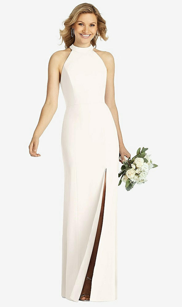 【STYLE: 6808】High-Neck Cutout Halter Trumpet Gown【COLOR: Ivory】