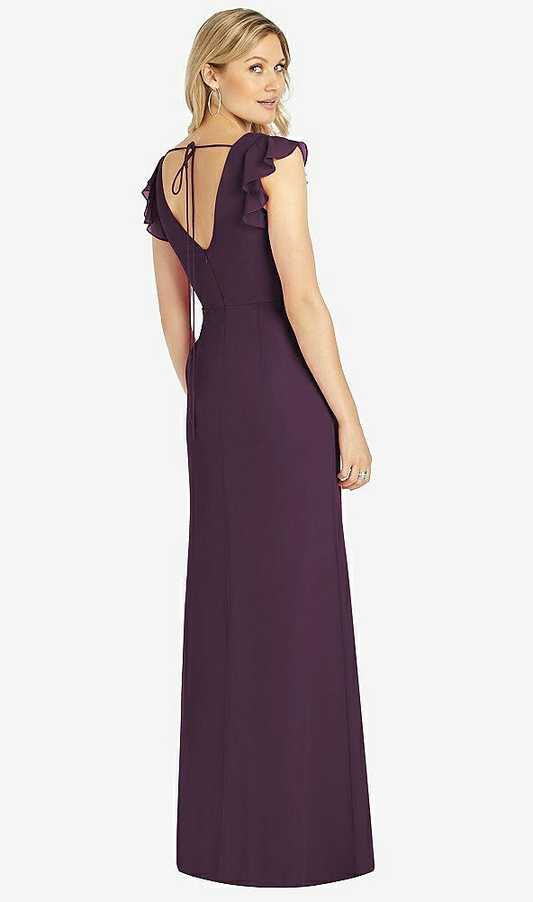 【NEW】【STYLE: 6810】フリル 袖 人魚 ドレス 前面 スリット【COLOR: Aubergine】【SIZE: 00-30W】