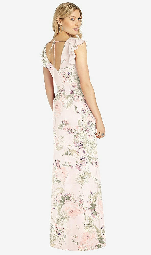 【STYLE: 6810】Ruffled Sleeve Mermaid Dress with Front Slit【COLOR: Blush Garden】