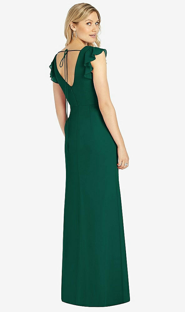 【STYLE: 6810】Ruffled Sleeve Mermaid Dress with Front Slit【COLOR: Hunter Green】