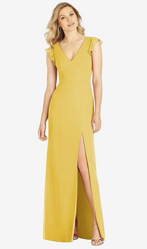 【NEW】【STYLE: 6810】フリル 袖 人魚 ドレス 前面 スリット【COLOR: Marigold】【SIZE: 00-30W】