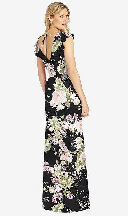 【NEW】【STYLE: 6810】フリル 袖 人魚 ドレス 前面 スリット【COLOR: Noir Garden】【SIZE: 00-30W】