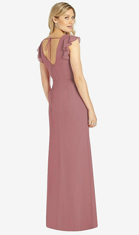 【STYLE: 6810】Ruffled Sleeve Mermaid Dress with Front Slit【COLOR: Rosewood】