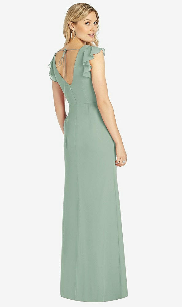 【STYLE: 6810】Ruffled Sleeve Mermaid Dress with Front Slit【COLOR: Seagrass】