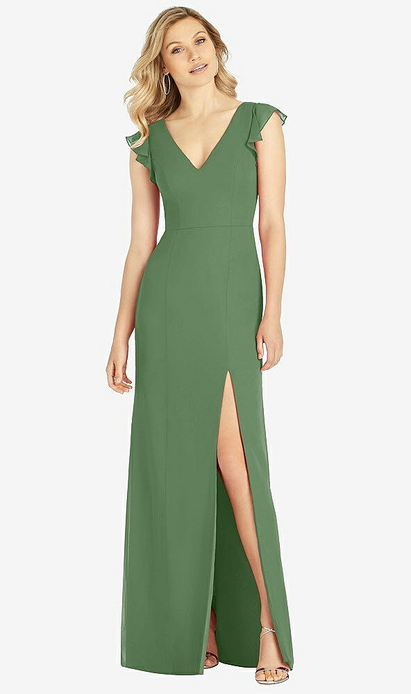 【STYLE: 6810】Ruffled Sleeve Mermaid Dress with Front Slit【COLOR: Vineyard Green】