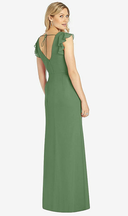 【STYLE: 6810】Ruffled Sleeve Mermaid Dress with Front Slit【COLOR: Vineyard Green】