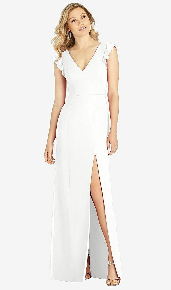【STYLE: 6810】Ruffled Sleeve Mermaid Dress with Front Slit【COLOR: White】