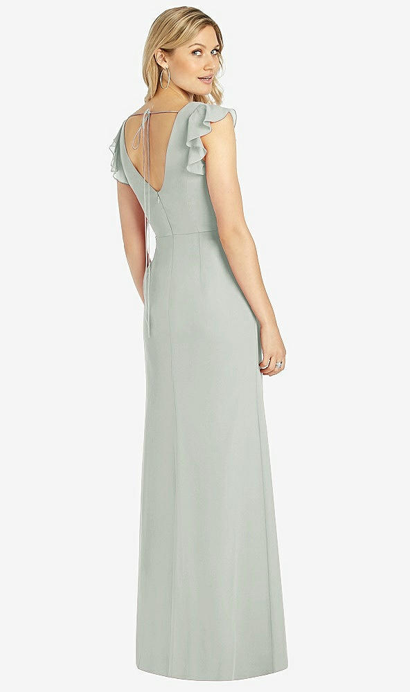 【STYLE: 6810】Ruffled Sleeve Mermaid Dress with Front Slit【COLOR: Willow Green】