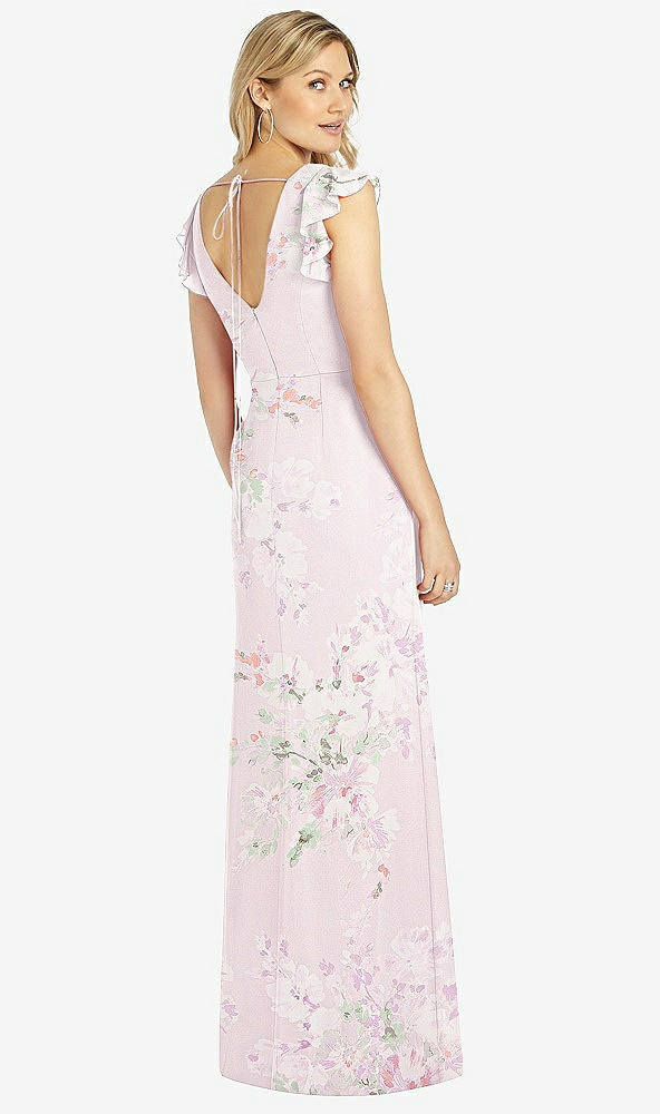 【STYLE: 6810】Ruffled Sleeve Mermaid Dress with Front Slit【COLOR: Watercolor Print】