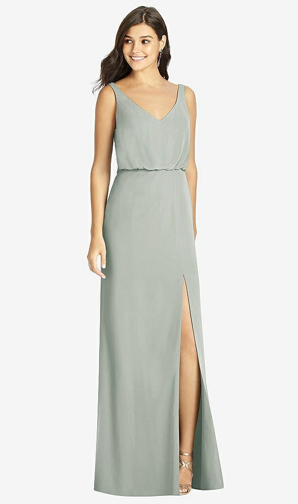 【STYLE: TH006】Blouson Bodice Mermaid Dress with Front Slit【COLOR: Willow Green】