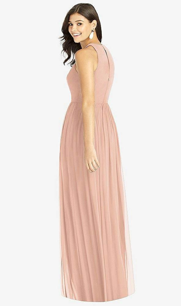【STYLE: TH008】Shirred Skirt Jewel Neck Halter Dress with Front Slit【COLOR: Pale Peach】