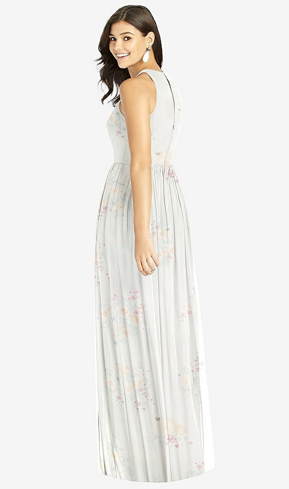 【STYLE: TH008】Shirred Skirt Jewel Neck Halter Dress with Front Slit【COLOR: Spring Fling】