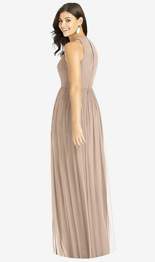 【STYLE: TH008】Shirred Skirt Jewel Neck Halter Dress with Front Slit【COLOR: Topaz】