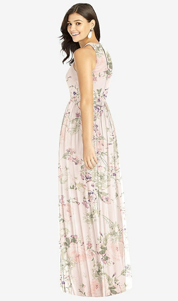 【STYLE: TH008】Shirred Skirt Jewel Neck Halter Dress with Front Slit【COLOR: Blush Garden】