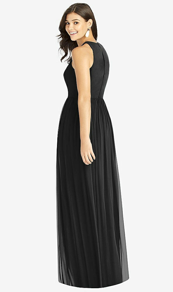 【STYLE: TH008】Shirred Skirt Jewel Neck Halter Dress with Front Slit【COLOR: Black】