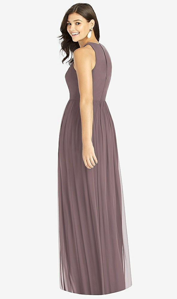 【STYLE: TH008】Shirred Skirt Jewel Neck Halter Dress with Front Slit【COLOR: French Truffle】