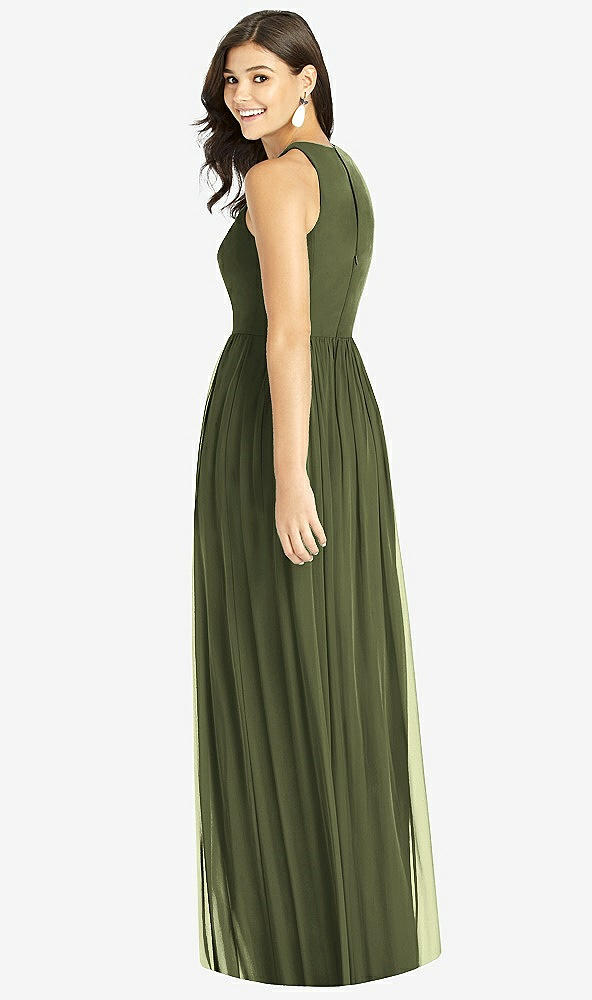 【STYLE: TH008】Shirred Skirt Jewel Neck Halter Dress with Front Slit【COLOR: Olive Green】