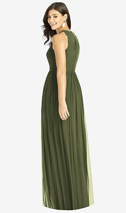 【STYLE: TH008】Shirred Skirt Jewel Neck Halter Dress with Front Slit【COLOR: Olive Green】