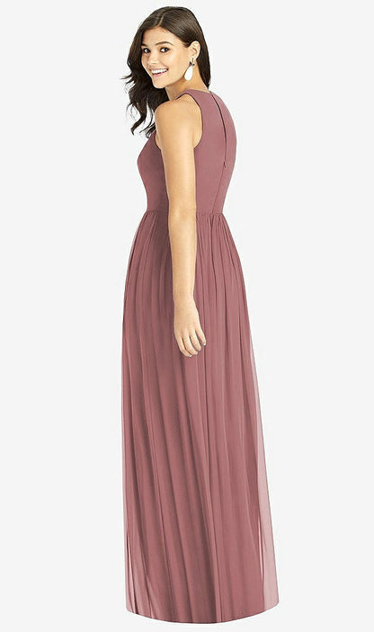 【STYLE: TH008】Shirred Skirt Jewel Neck Halter Dress with Front Slit【COLOR: Rosewood】