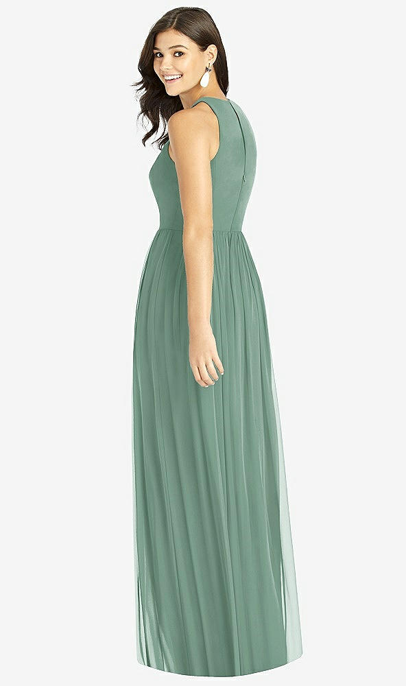 【STYLE: TH008】Shirred Skirt Jewel Neck Halter Dress with Front Slit【COLOR: Seagrass】