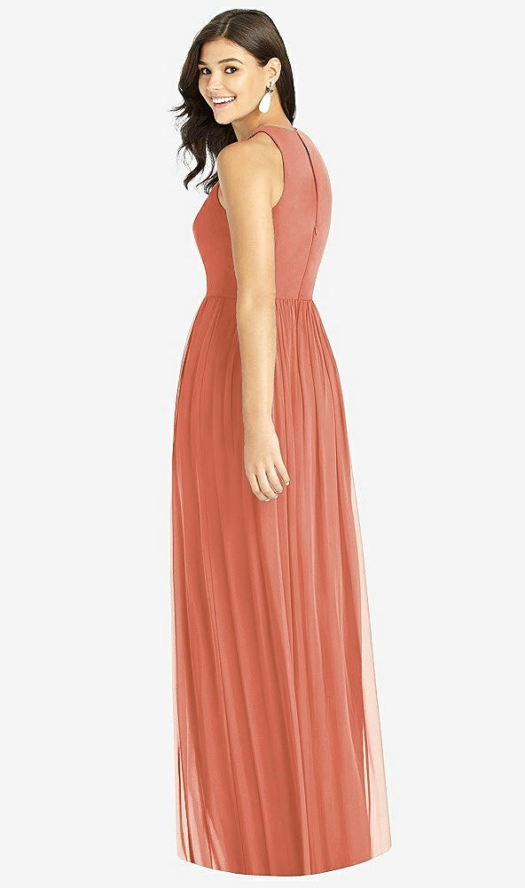 【STYLE: TH008】Shirred Skirt Jewel Neck Halter Dress with Front Slit【COLOR: Terracotta Copper】