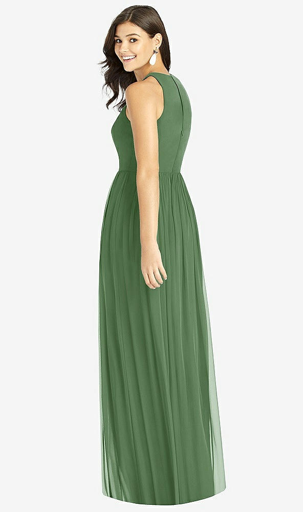 【STYLE: TH008】Shirred Skirt Jewel Neck Halter Dress with Front Slit【COLOR: Vineyard Green】