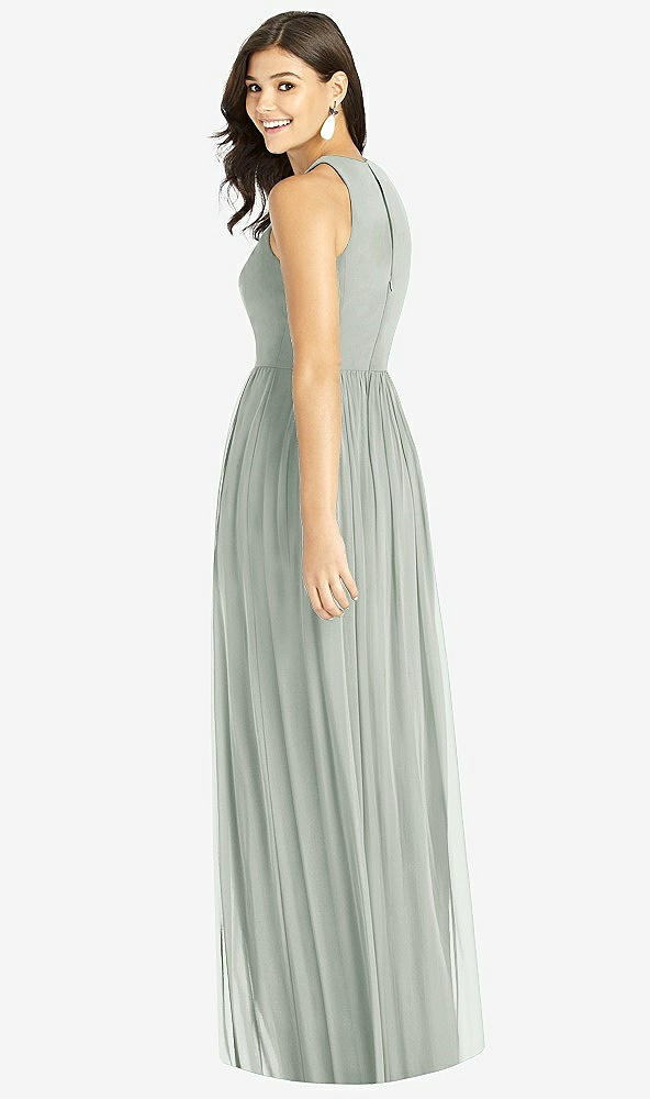 【STYLE: TH008】Shirred Skirt Jewel Neck Halter Dress with Front Slit【COLOR: Willow Green】