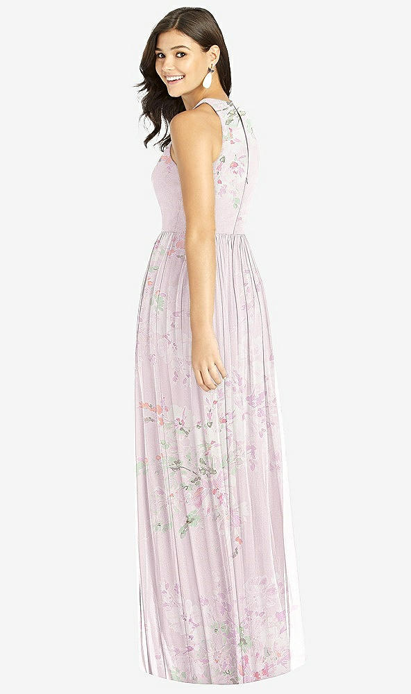 【STYLE: TH008】Shirred Skirt Jewel Neck Halter Dress with Front Slit【COLOR: Watercolor Print】
