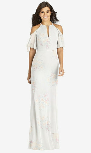 【NEW】【STYLE: TH010】フリル コールドショルダー 人魚 マキシ ドレス【COLOR: Spring Fling】【SIZE: 00-30W】