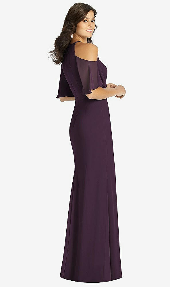 【NEW】【STYLE: TH010】フリル コールドショルダー 人魚 マキシ ドレス【COLOR: Aubergine】【SIZE: 00-30W】