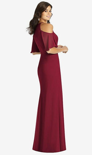 【STYLE: TH010】Ruffle Cold-Shoulder Mermaid Maxi Dress【COLOR: Burgundy】