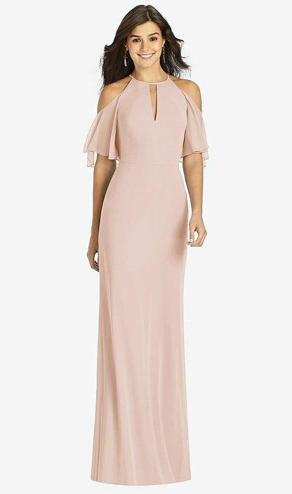 【STYLE: TH010】Ruffle Cold-Shoulder Mermaid Maxi Dress【COLOR: Cameo】