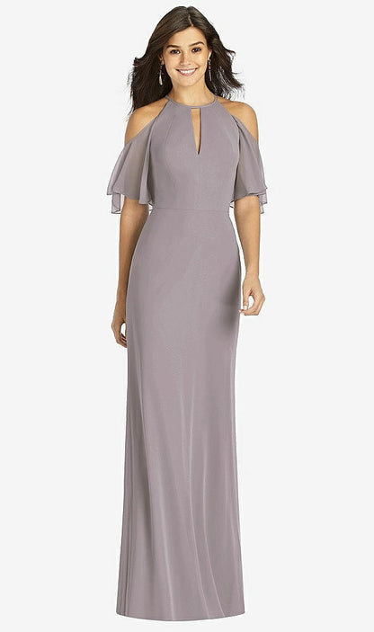 【NEW】【STYLE: TH010】フリル コールドショルダー 人魚 マキシ ドレス【COLOR: Cashmere Gray】【SIZE: 00-30W】